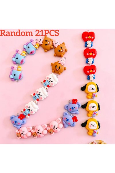 BANDAI 21 قطعة عشوائية من 1 إلى 100 قطعة من إكسسوارات BT21 الكرتونية المصنوعة...