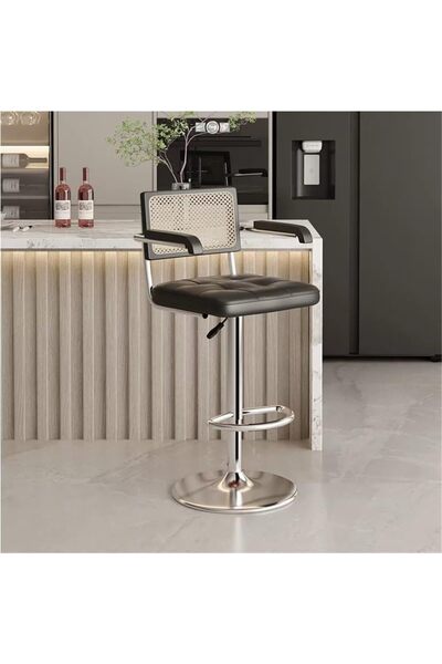 Generic Swivel Bar Stools with Rattan Backrest＆Armrests, Height Adjustable Ba...