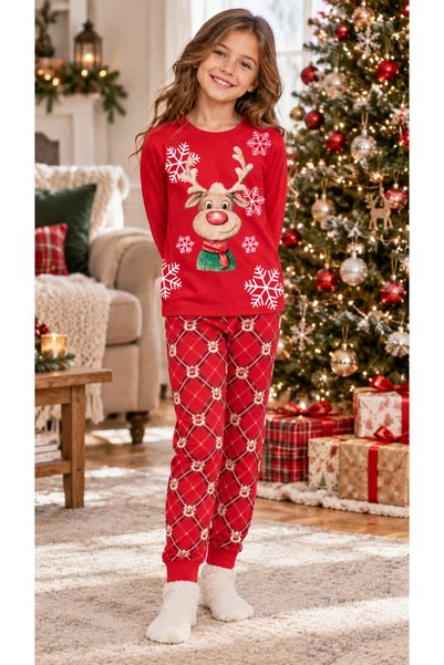SETTY KOOP Kids' Christmas Reindeer Long-Sleeve Pajama Set - Red