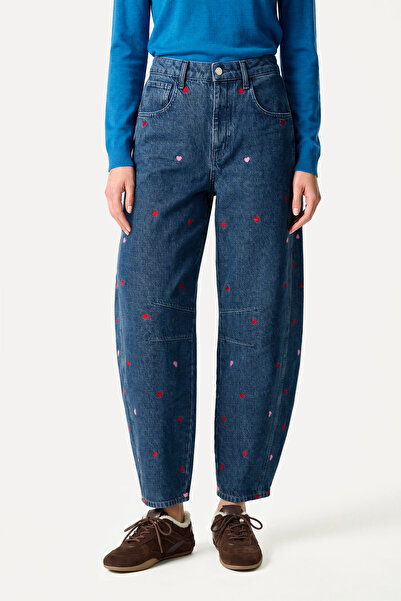 Mudo Kadın Indigo Mom Fit Desenli Pantolon