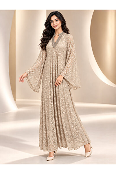White colour "Pearl's Delight" Women's Lace Embellished Robe with Studded Col...