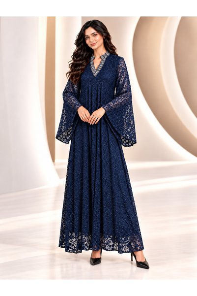 White colour "Pearl's Delight" Women's Lace Embellished Robe with Studded Col...