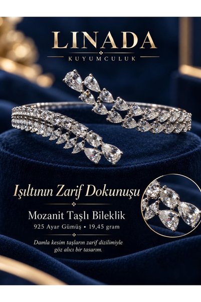 Linada Kuyumculuk 925 ayar gümüş bileklik Mozanit taş