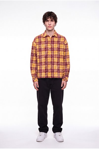 Machinist Men's Plaid Long Sleeve Oversize Shirt Yellow