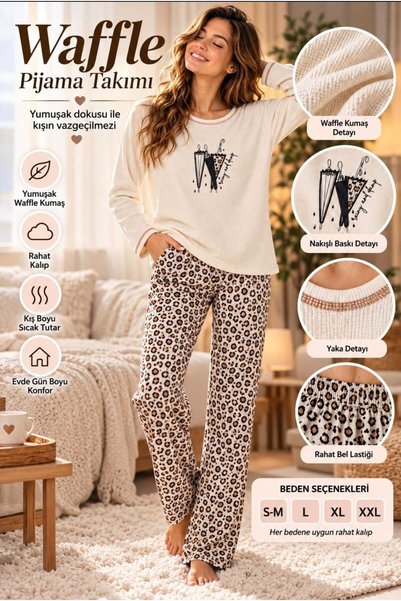 Mihra Kadın Pijama Takımı- Waffle Kumaş Pijama Takımı