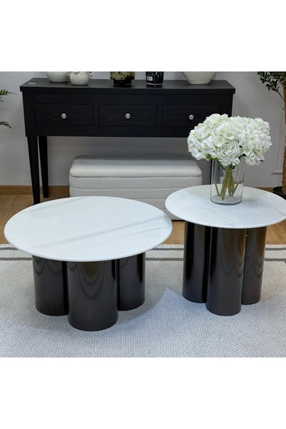 Generic Modern Design Striped Marble Service Table Set - White and Black - 2 ...
