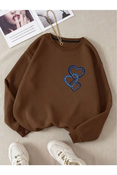 orwen life est. 2022 Women's 3 Heart Patterned Winter Sweatshirt Stylish and Comfortable Design