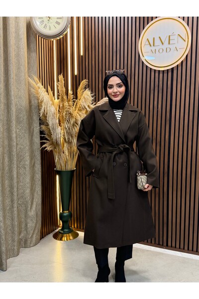 Fashionbox Ti̇a Premium Lined Oversize Coat |   Brown