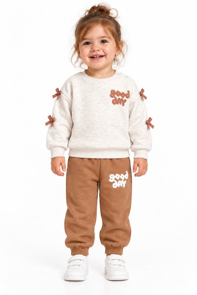 Nazar Kids 27610-26 Baby Girl 3 Yarns Ruffled Good Day Printed Bowknot Sweats...