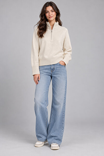 Lupies Women's Zipper Collar Basic Knitwear Sweater