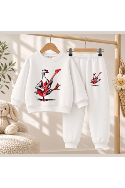 playwear Детски суичър с щампа пате и китара, с кръгло деколте