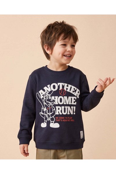 REDTAG Boys Navy Baseball Graphic Sweatshirt