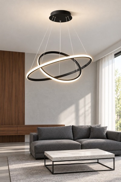 ELVORA 2 Halkalı Modern LED Sarkıt Avize – Siyah