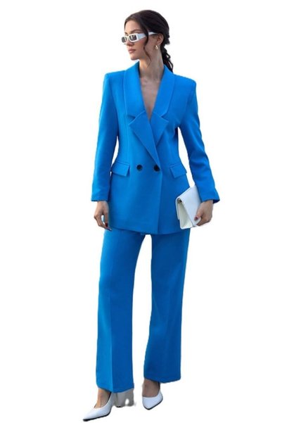 StreetWear Outlet Costum de damă, elegant, sacou și pantaloni, albastru, XL
