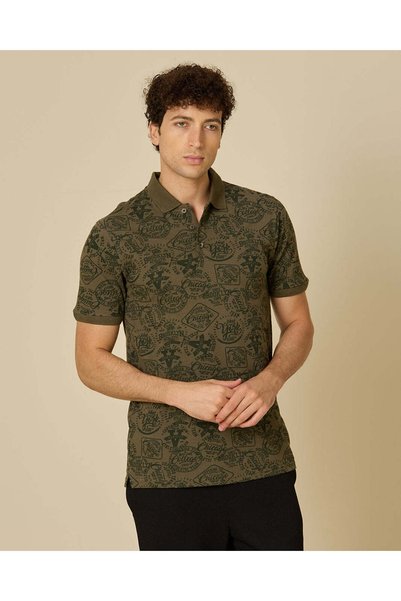 REDTAG Men Olive Printed Polo T-Shirt