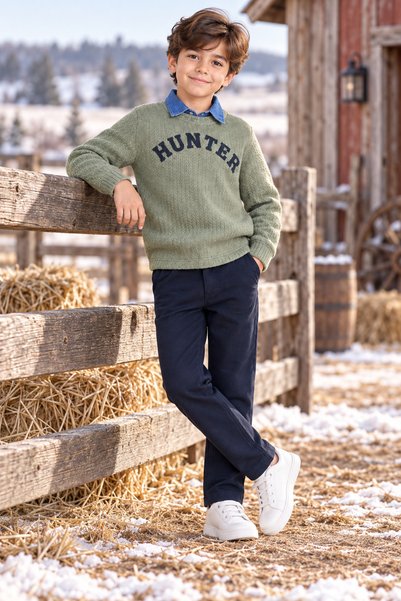 tinytrends Erkek Çocuk Hunter Triko Kazak Denim Gömlek Pantolon 3'lü Takım Bayramlık