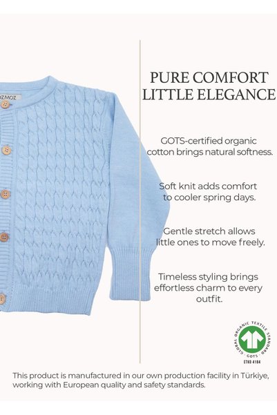 Ozmoz By Mukadder Özden Organic Knitwear Long Sleeve Blue Baby Boy Cardigan