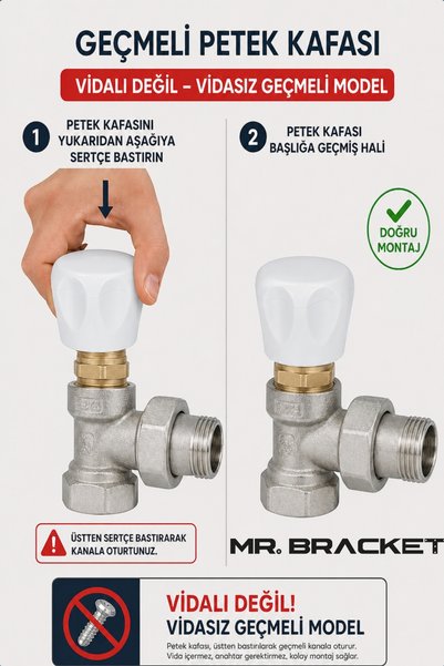 MR.BRACKET Geçmeli - 5 ad. Vidasız Radyatör Vanası Başlığı - Geçmeli Petek Vana Kapağı Volan Musluk Kafası