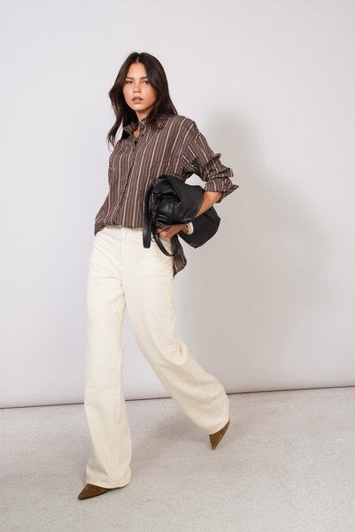 Nisan Long Sleeve Oversize Striped Shirt Brown