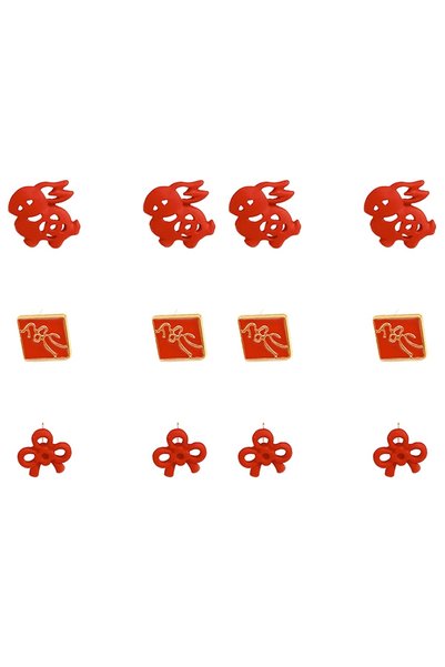 Generic Brand 6 perechi de cercei de Anul Nou, roșii, stil chinezesc, tip ști...