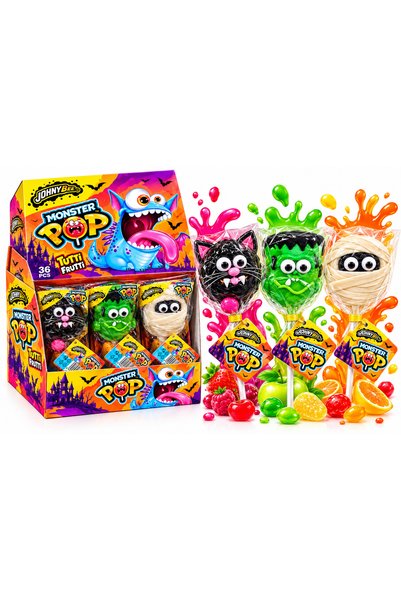 Johny Bee Monster Pop Tutti Frutti – Acadele cu Figurine Monstru, 36 x 35g