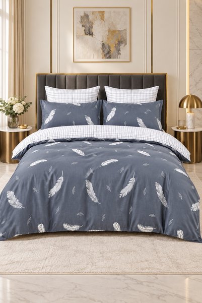 RALEX PUCIOASA Lenjerie de pat Percale, King size, 6 piese, gri-albăstrui cu ...
