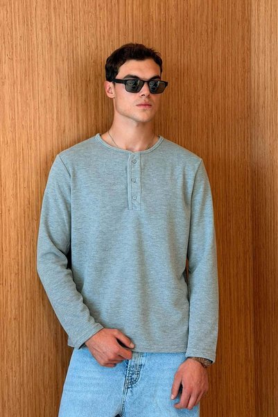 NGR Men's Sierre Henley Collar Thessaloniki T-Shirt Gray