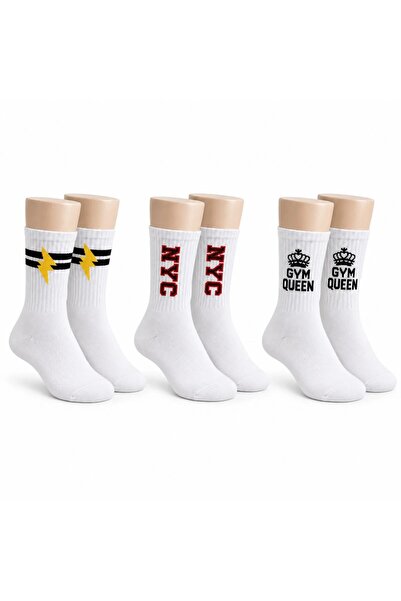 WomanAndKids Night Women's Sports Socks White Written Set of 3 Long Socks Cot...