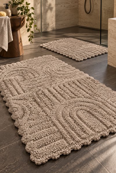ALANUR Bodrum Tufting Cotton Handmade Knitted 2-Piece Mat 113