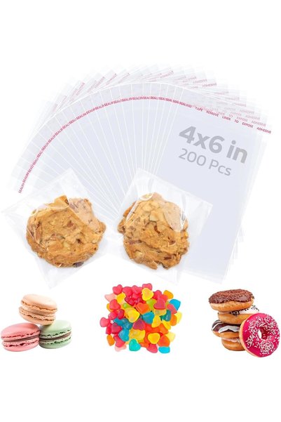 Generic 200 قطعة من أكياس السيلوفان الشفافة ذاتية الإغلاق، مقاس 4×6 بوصة، أكي...