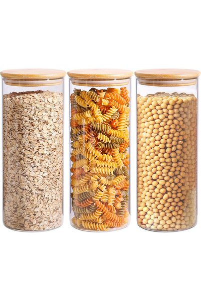 Generic Pack of 3 - Clear Round Glass Food Storage Container with Sealing Woo...