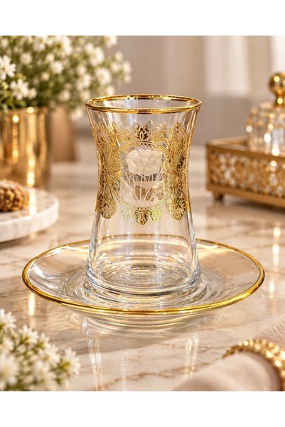 Onedekor 6 Kişilik 12 Parça Venezia Premium Gold Çay Takımı