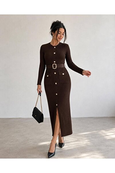 Lavanta Tekstil Rochie de tricotaj cu detaliu curea