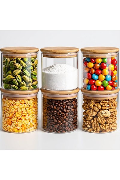 Generic Pack of 6 - Clear Round Glass Food Storage Container with Sealing Woo...