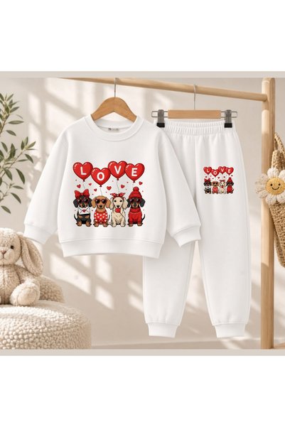 playwear Hanorac de echipă Love Dog cu imprimeu pentru fete și băieți, cu gât...