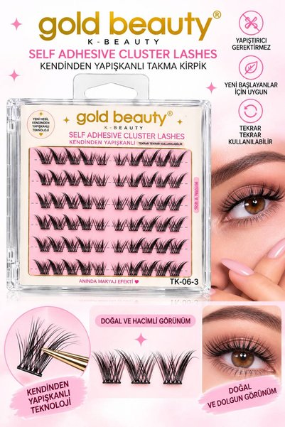 Gold Beauty Kendinden Yapışkanlı Takma Kirpik 60 Demet Yapıştırıcısız Doğal v...