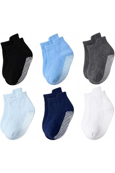 GENERAL 6 Pack Non Slip Toddler Baby Socks with Grips - Breathable soft Cotton Ankle Socks for Kids Boys Gir