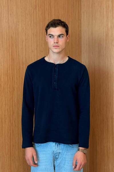 NGR Erkek Sierre Henley Yaka Selanik T-Shirt Lacivert