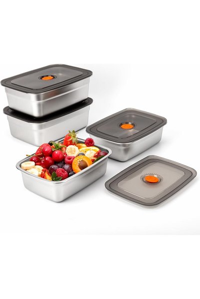 Generic 4 Pack Food Storage Containers Sets, Stainless Steel Fridge Storage C...