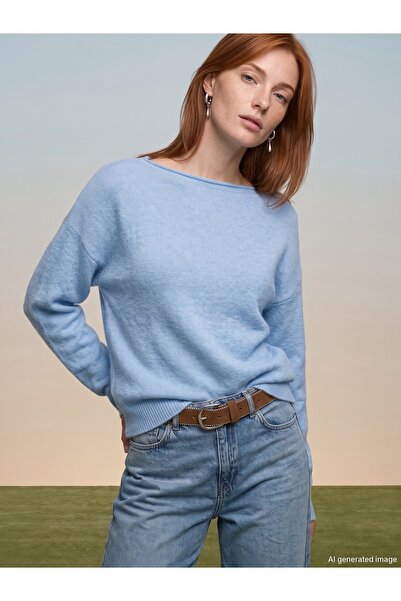 Dilvin 10854 Boat Neck Soft Textured Sweater