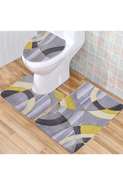 Generic 3 -Set Bathroom Anti-Slip Pedestal Rug + Lid Toilet Cover + Bath Mat