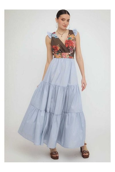 BEE ME Φόρεμα Maxi Κρουαζέ Juliet Light Blue