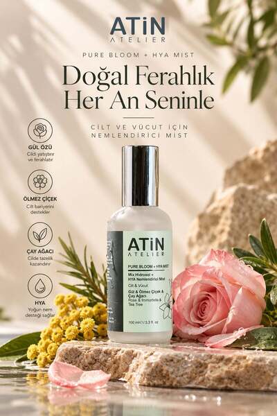 Pure Bloom Hidrosol ve Hyalüronik Asit Nemlendirici Mist Gül Ölmez Çiçek Çay Ağacı 100 ml