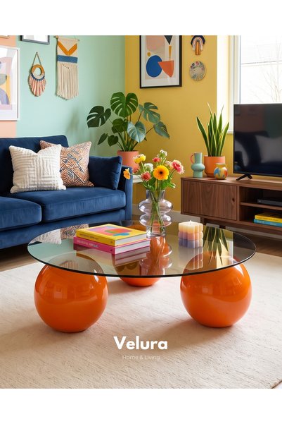 Velura Home & Living Küre Orta Sehpa - Turuncu - Yuvarlak Füme