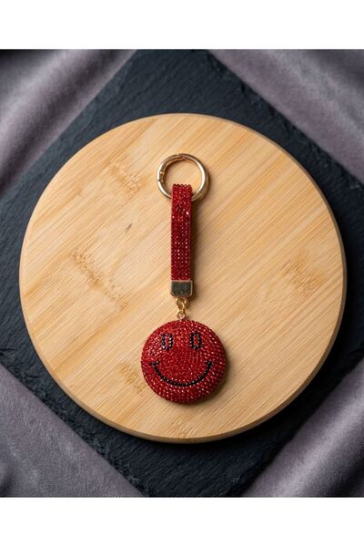HOŞGÖR ACCESSORIES Emoji Smiling Face Detailed Stone Keychain