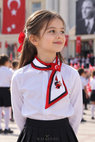 Walkenzo Children's Scarf in Tie Form with Turkish Flag Pattern
