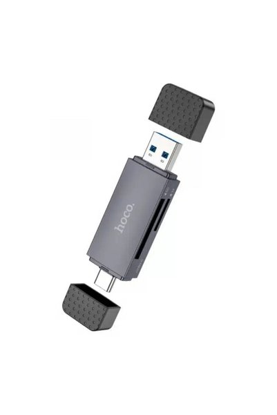 Hoco Αναγνώστης καρτών USB 3.0 / USB-C HB45, 1 x SD - 1 x microSD, σε γκρι χρώμα
