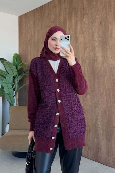 Hazamoda Ebra Premium Hırka Bordo
