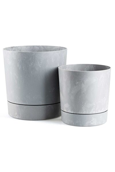 HowHomely SET DE Ghivece CU BAZĂ, gri, imitație beton, plastic, 2 buc.