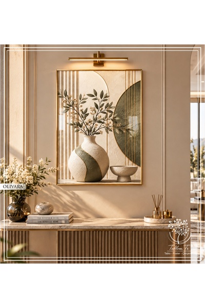 Tablomtr Olivara- Dijital Baskılı Gold Metal Çerçeveli Gerçek Camlı Tekli Dek...